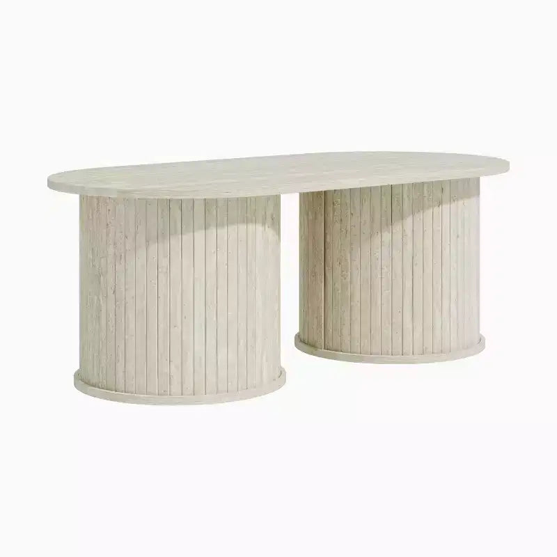 Table basse oblongue cannelée avec base ronde 39,2"L x 19,5"P x 14,9"H