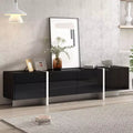TUYOHW Modern TV Stand with High Gloss UV Surface for TVs up to 80 Inches,Entertainment Center with 3 Cabinets and 2 Drawers,Black