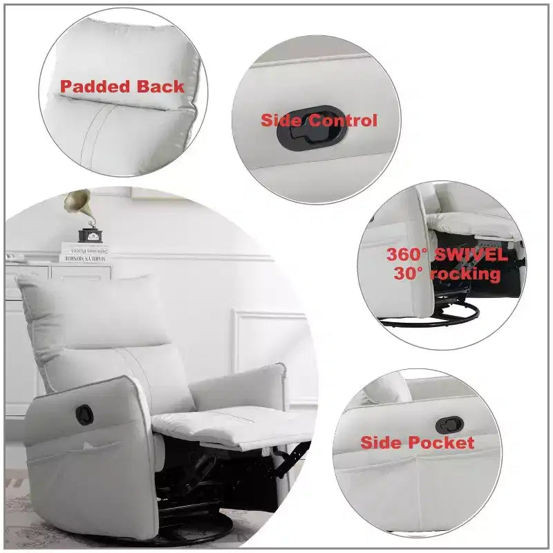 Fauteuil inclinable à bascule avec poches latérales, pivotant à 360° et inclinable, supporte 150 kg – Gris clair