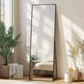 56x15 Black Full Length Mirror - Aluminum Frame & Stand. For Wall, Door, Bedroom, Bathroom, or Living Room
