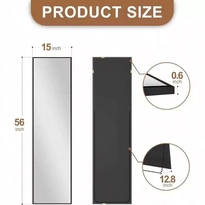 Miroir psyché noir 56x15 avec cadre en aluminium