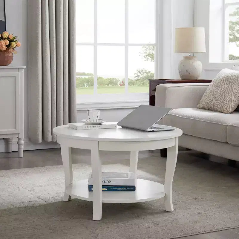 Table basse ronde à 2 niveaux avec étagère ouverte pour le salon