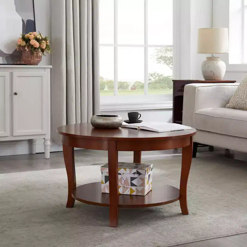 Table basse ronde à 2 niveaux avec étagère ouverte pour le salon