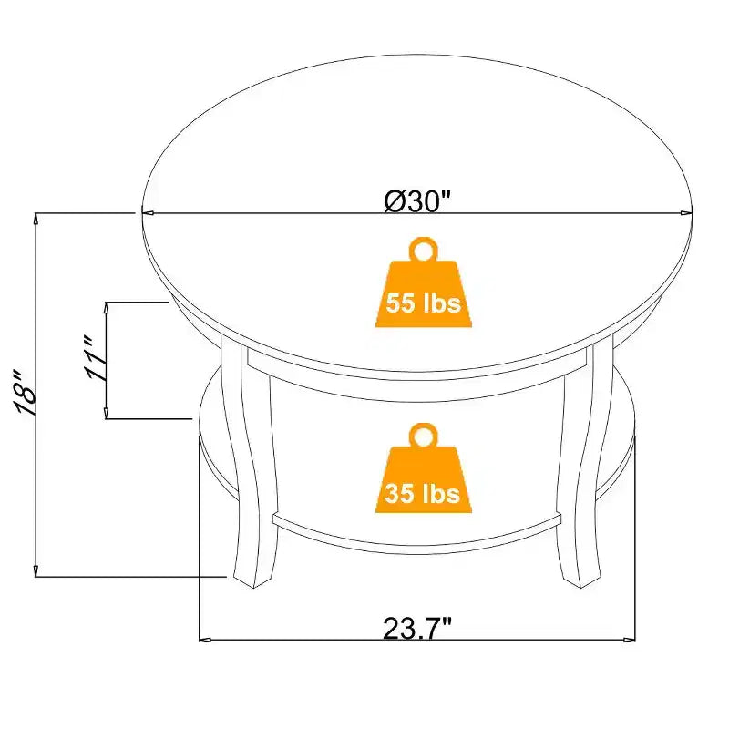 Table basse ronde à 2 niveaux avec étagère ouverte pour le salon