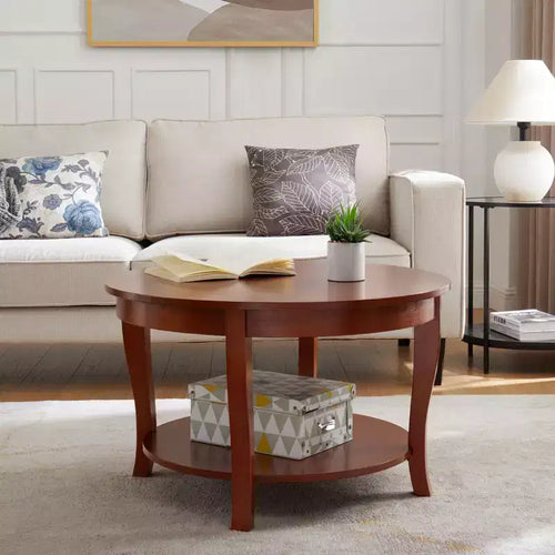 TUYOHW Elegant Oriental Coffee Table,2-Tier Tea Table for Living Room,Round Accent Table with Open Shelf,Storage Cocktail Table for Home Decor