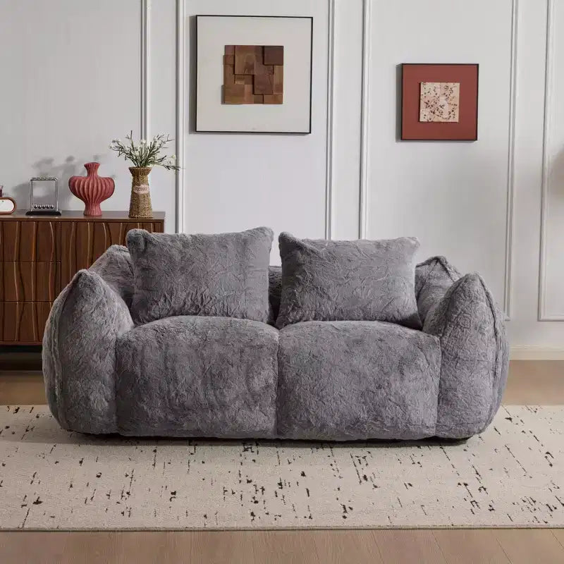 Pouf Géant avec 2 Coussins, Chaise Longue au Sol en Mousse à Mémoire de Forme