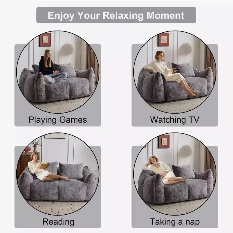 Pouf Géant avec 2 Coussins, Chaise Longue au Sol en Mousse à Mémoire de Forme