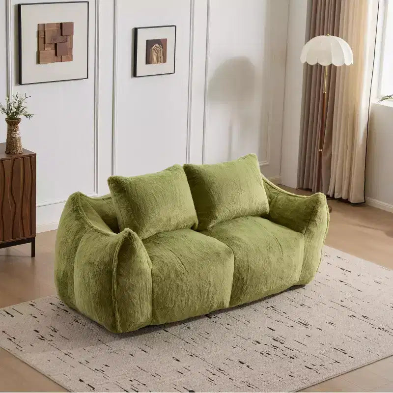 Pouf Géant avec 2 Coussins, Chaise Longue au Sol en Mousse à Mémoire de Forme