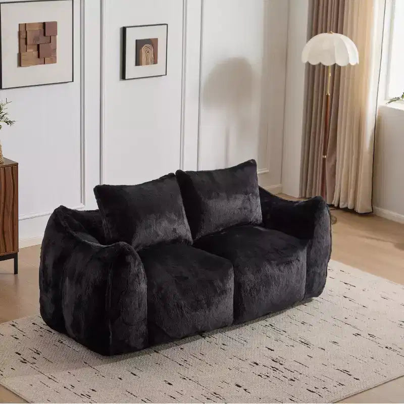 Pouf Géant avec 2 Coussins, Chaise Longue au Sol en Mousse à Mémoire de Forme