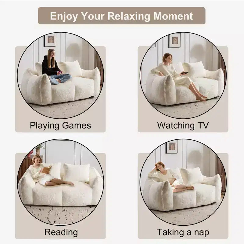 Pouf Géant avec 2 Coussins, Chaise Longue au Sol en Mousse à Mémoire de Forme