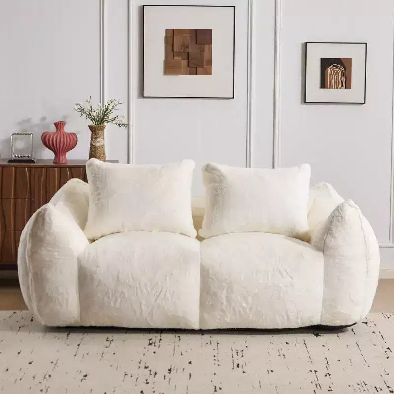 Pouf Géant avec 2 Coussins, Chaise Longue au Sol en Mousse à Mémoire de Forme
