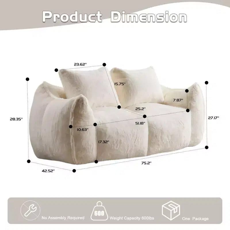 Pouf Géant avec 2 Coussins, Chaise Longue au Sol en Mousse à Mémoire de Forme