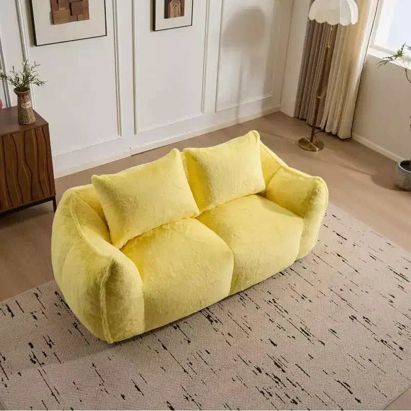 Pouf Géant avec 2 Coussins, Chaise Longue au Sol en Mousse à Mémoire de Forme