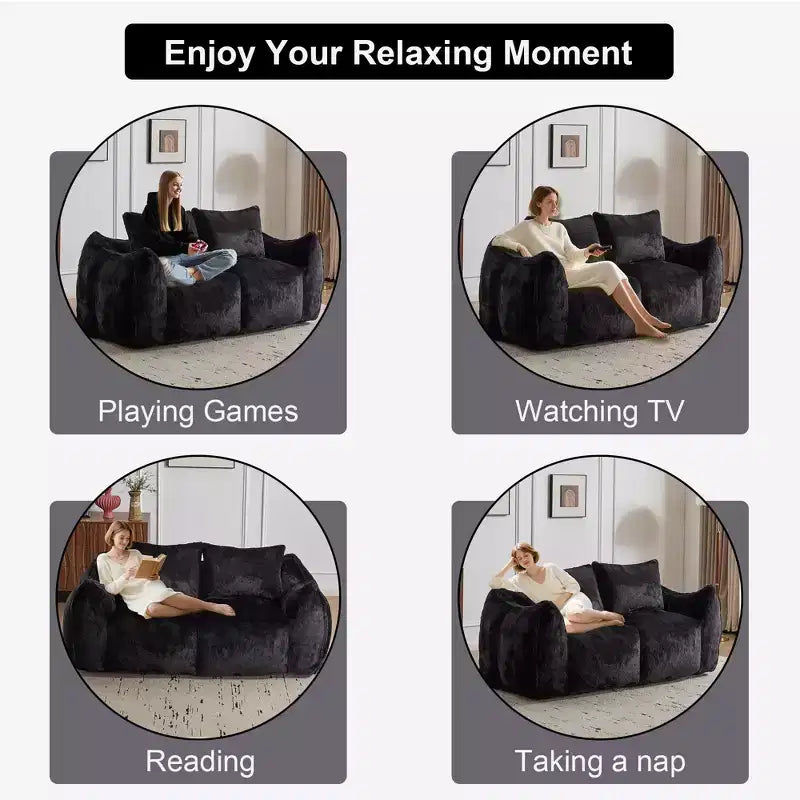 Pouf Géant avec 2 Coussins, Chaise Longue au Sol en Mousse à Mémoire de Forme