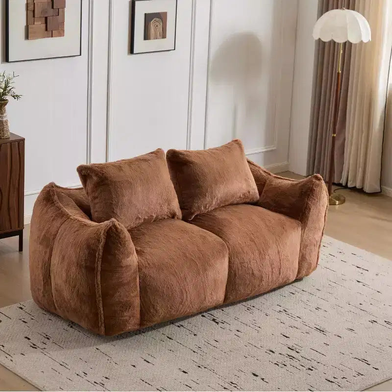 Pouf Géant avec 2 Coussins, Chaise Longue au Sol en Mousse à Mémoire de Forme