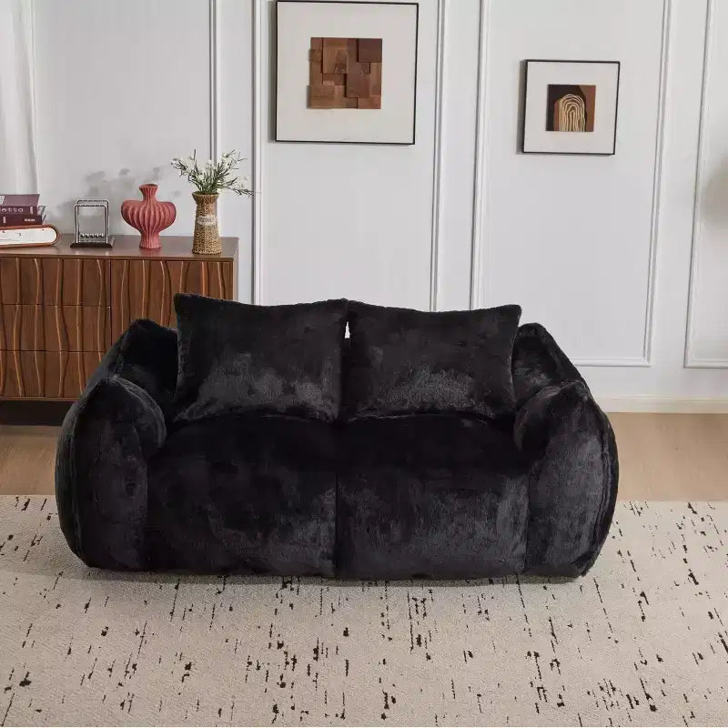 Pouf Géant avec 2 Coussins, Chaise Longue au Sol en Mousse à Mémoire de Forme