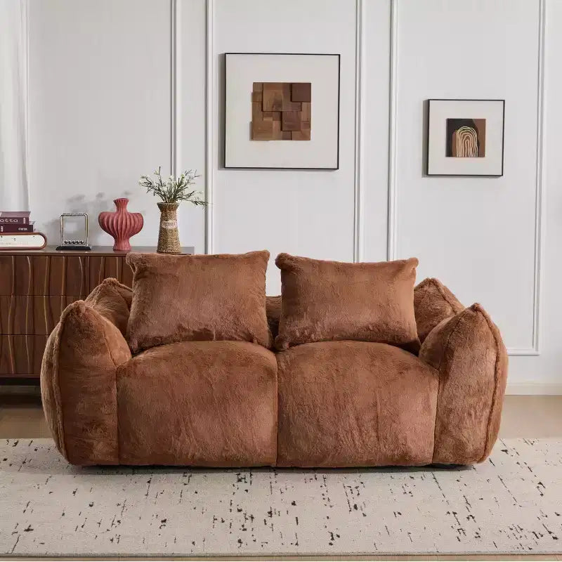 Pouf Géant avec 2 Coussins, Chaise Longue au Sol en Mousse à Mémoire de Forme