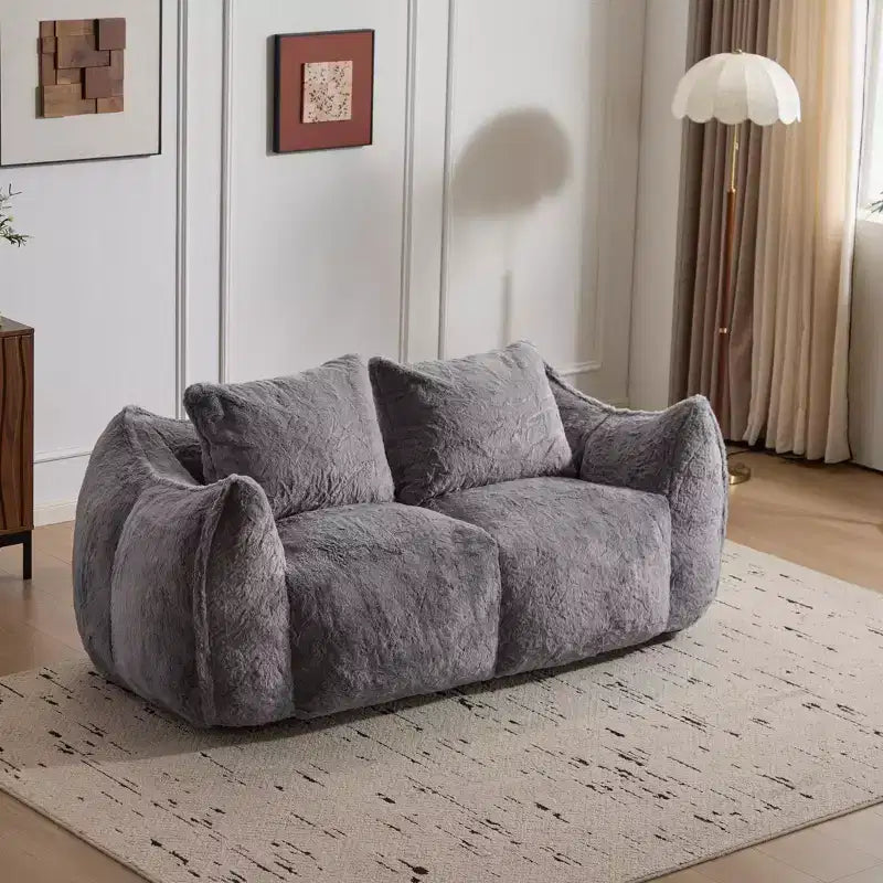 Pouf Géant avec 2 Coussins, Chaise Longue au Sol en Mousse à Mémoire de Forme