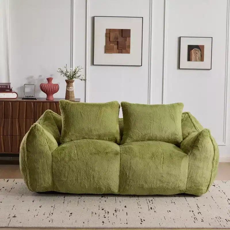 Pouf Géant avec 2 Coussins, Chaise Longue au Sol en Mousse à Mémoire de Forme