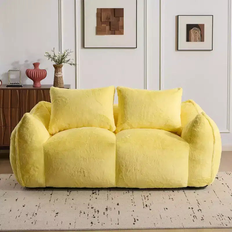 Pouf Géant avec 2 Coussins, Chaise Longue au Sol en Mousse à Mémoire de Forme