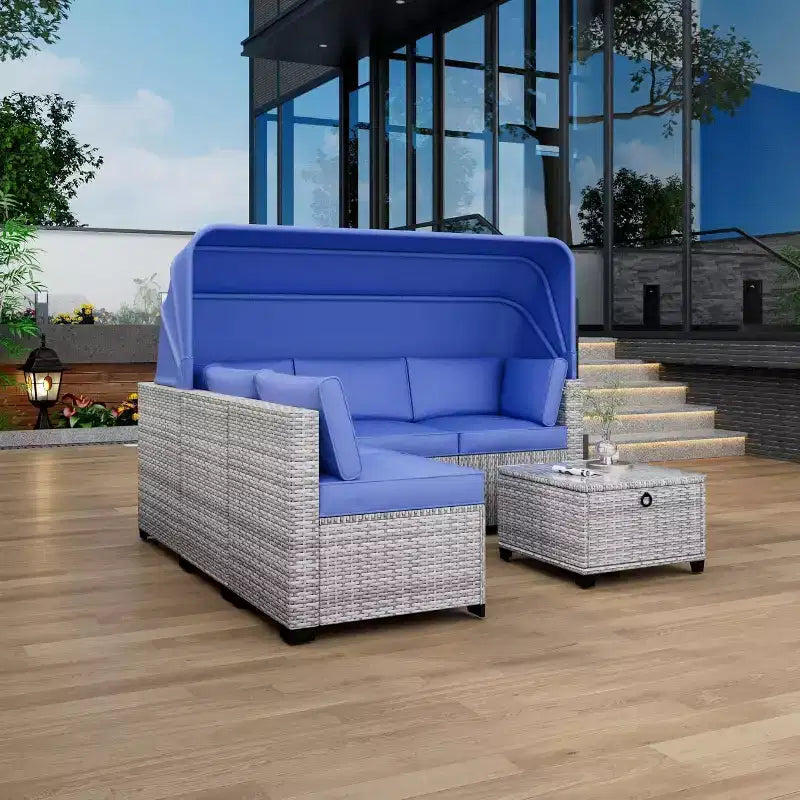 Ensemble de 6 chaises longues d'extérieur avec auvent rétractable, salon de jardin avec dossiers réglables, chaises longues