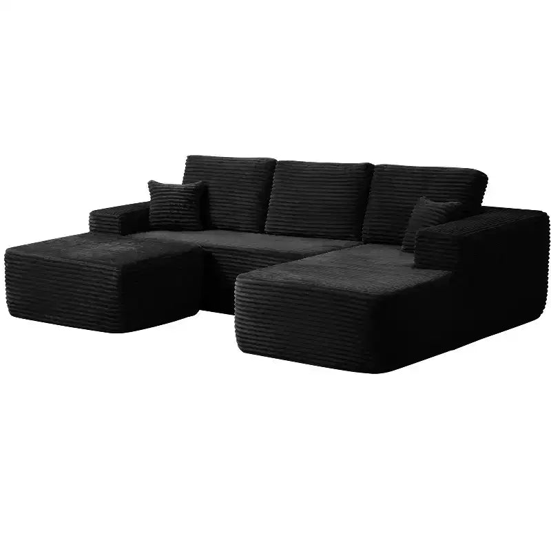 Canapé d'angle 104Cloud, méridienne en U, assise profonde, poches latérales, tissu pelucheux, aucun assemblage requis, noir, orientation à droite