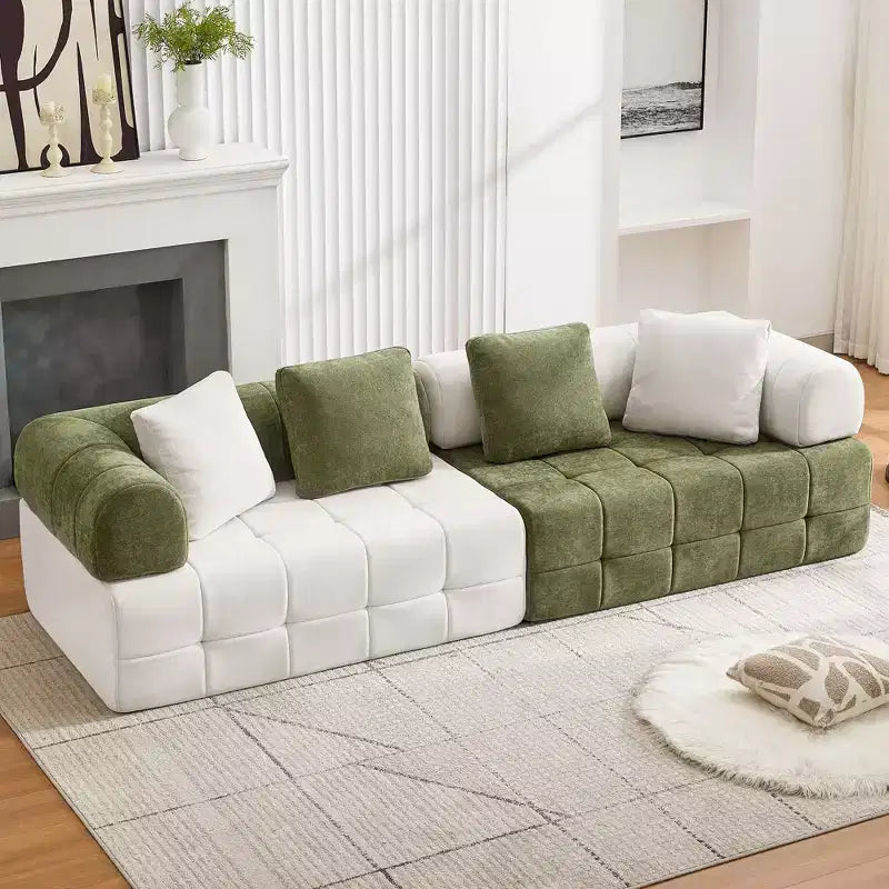 Canapé modulable 4 places en chenille avec accoudoirs incurvés, color block, largeur 279,98 cm
