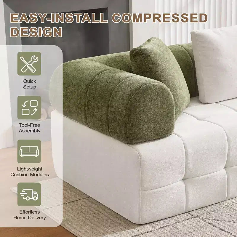 Canapé modulable 4 places en chenille avec accoudoirs incurvés, color block, largeur 279,98 cm