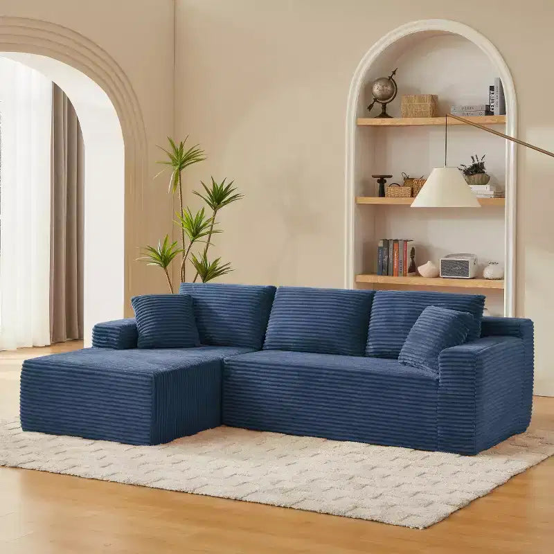 103 Canapé modulable moderne avec méridienne, canapé d'angle en velours côtelé avec assise profonde pour petit salon ou salle familiale - Panipeachy
