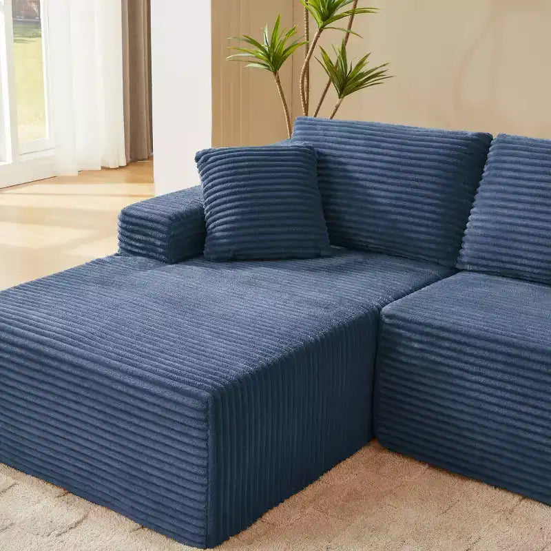 103 Canapé modulable moderne avec méridienne, canapé d'angle en velours côtelé avec assise profonde pour petit salon ou salle familiale - Panipeachy