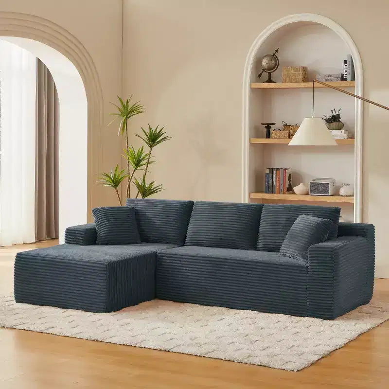 103 Canapé modulable moderne avec méridienne, canapé d'angle en velours côtelé avec assise profonde pour petit salon ou salle familiale - Panipeachy