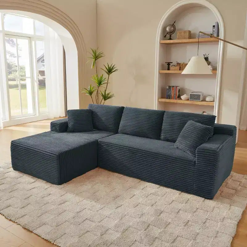 103 Canapé modulable moderne avec méridienne, canapé d'angle en velours côtelé avec assise profonde pour petit salon ou salle familiale - Panipeachy
