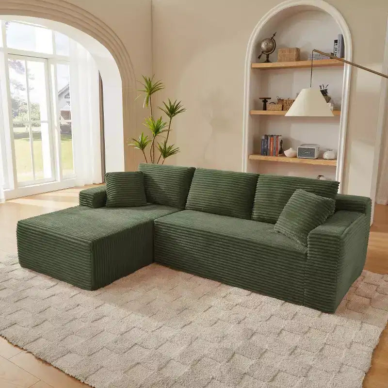 103 Canapé modulable moderne avec méridienne, canapé d'angle en velours côtelé avec assise profonde pour petit salon ou salle familiale - Panipeachy