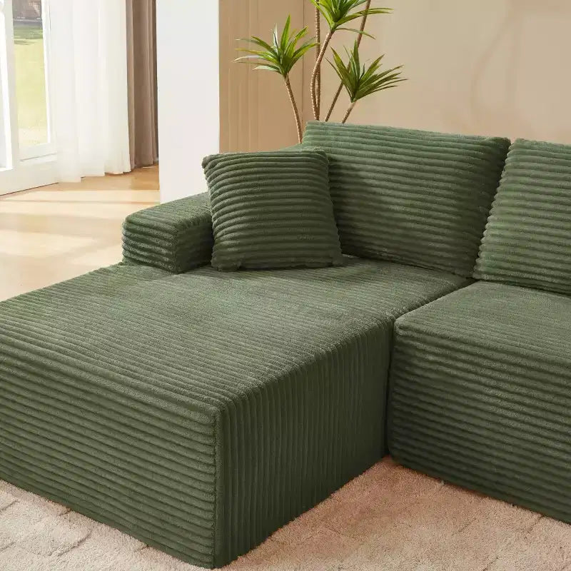 103 Canapé modulable moderne avec méridienne, canapé d'angle en velours côtelé avec assise profonde pour petit salon ou salle familiale - Panipeachy