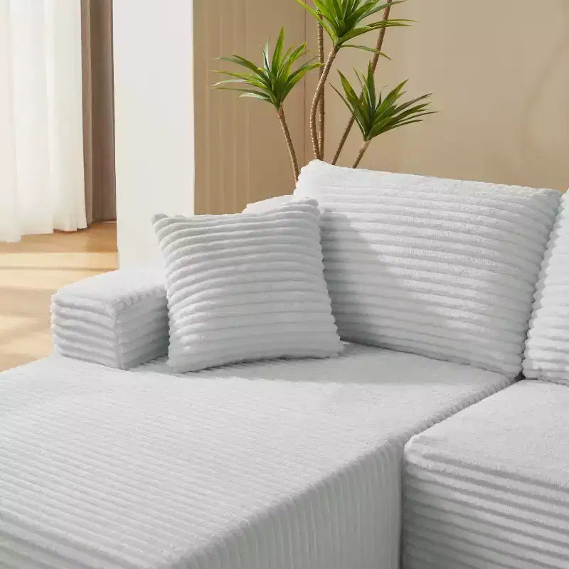 103 Canapé modulable moderne avec méridienne, canapé d'angle en velours côtelé avec assise profonde pour petit salon ou salle familiale - Panipeachy