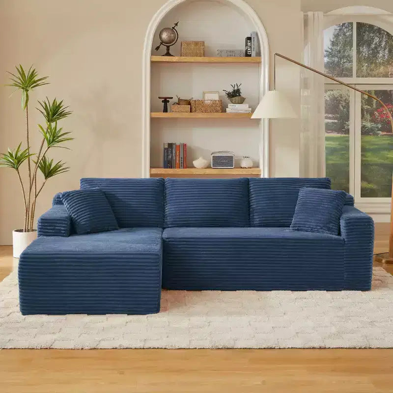 103 Canapé modulable moderne avec méridienne, canapé d'angle en velours côtelé avec assise profonde pour petit salon ou salle familiale - Panipeachy