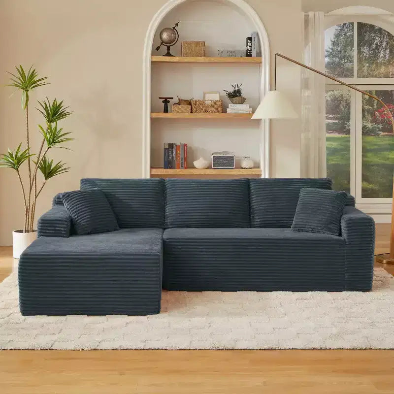 103 Canapé modulable moderne avec méridienne, canapé d'angle en velours côtelé avec assise profonde pour petit salon ou salle familiale - Panipeachy