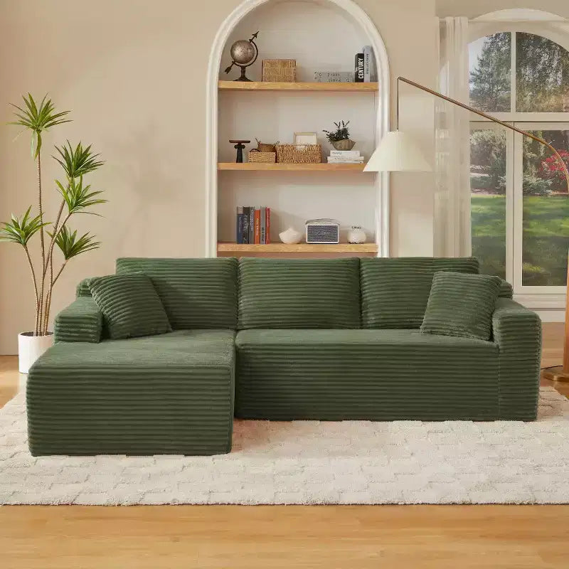 103 Canapé modulable moderne avec méridienne, canapé d'angle en velours côtelé avec assise profonde pour petit salon ou salle familiale - Panipeachy