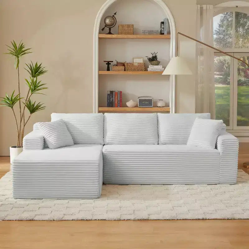 103 Canapé modulable moderne avec méridienne, canapé d'angle en velours côtelé avec assise profonde pour petit salon ou salle familiale - Panipeachy