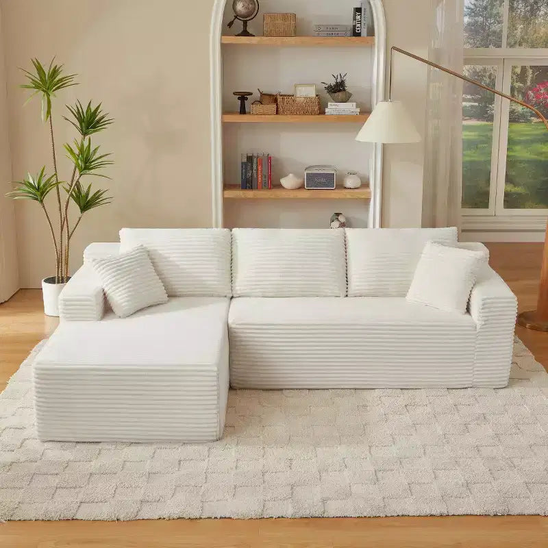 103 Canapé modulable moderne avec méridienne, canapé d'angle en velours côtelé avec assise profonde pour petit salon ou salle familiale - Panipeachy