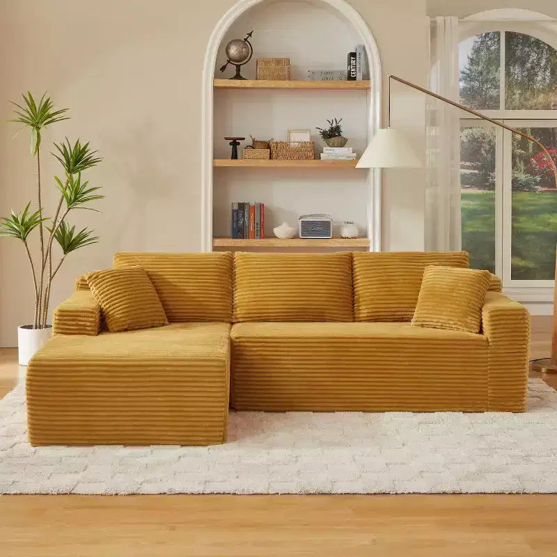 103 Canapé modulable moderne avec méridienne, canapé d'angle en velours côtelé avec assise profonde pour petit salon ou salle familiale - Panipeachy