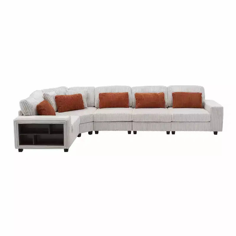 142 Canapé Sectionnel Modulable en Forme de L avec Accoudoir de Rangement et Coussins Décoratifs, Canapé Sectionnel en Velours Côtelé pour Salon-Panipeachy