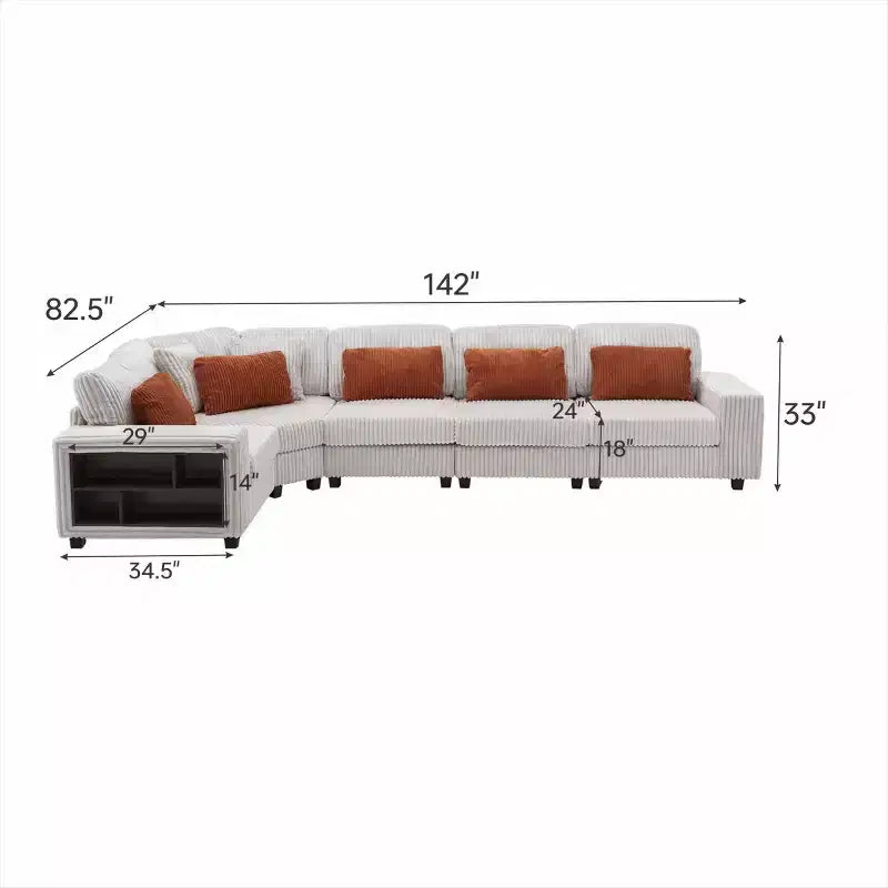 142 Canapé Sectionnel Modulable en Forme de L avec Accoudoir de Rangement et Coussins Décoratifs, Canapé Sectionnel en Velours Côtelé pour Salon-Panipeachy