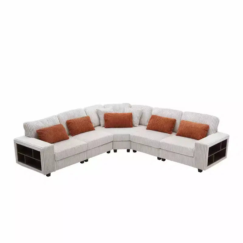 142 Canapé Sectionnel Modulable en Forme de L avec Accoudoir de Rangement et Coussins Décoratifs, Canapé Sectionnel en Velours Côtelé pour Salon-Panipeachy