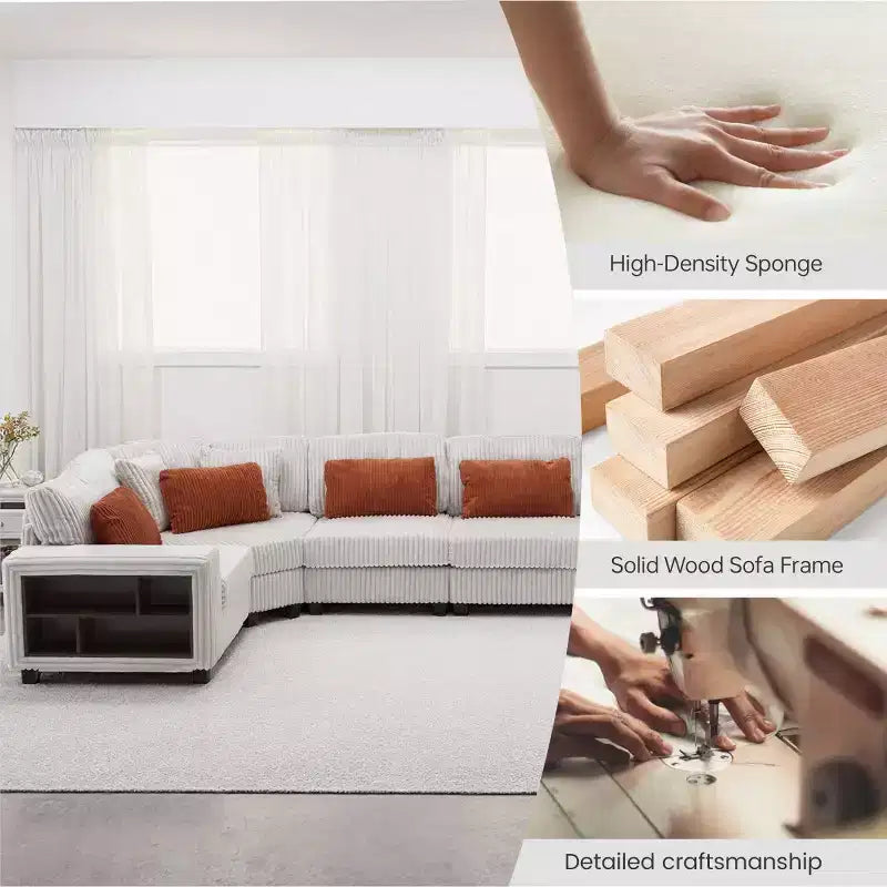 142 Canapé Sectionnel Modulable en Forme de L avec Accoudoir de Rangement et Coussins Décoratifs, Canapé Sectionnel en Velours Côtelé pour Salon-Panipeachy