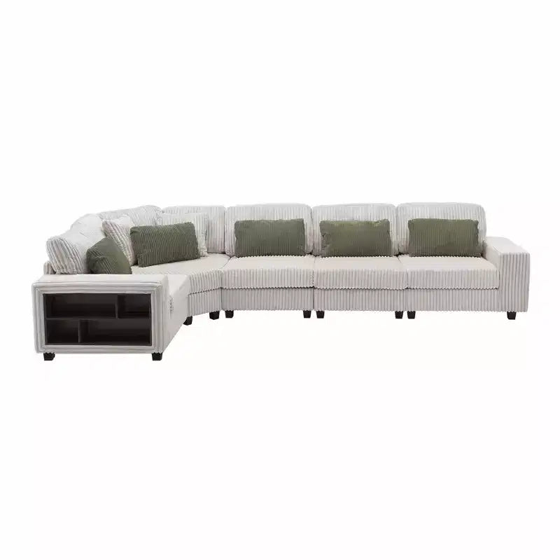 142 Canapé Sectionnel Modulable en Forme de L avec Accoudoir de Rangement et Coussins Décoratifs, Canapé Sectionnel en Velours Côtelé pour Salon-Panipeachy