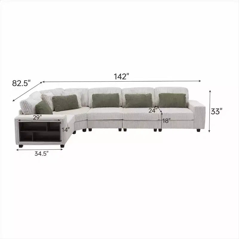 142 Canapé Sectionnel Modulable en Forme de L avec Accoudoir de Rangement et Coussins Décoratifs, Canapé Sectionnel en Velours Côtelé pour Salon-Panipeachy