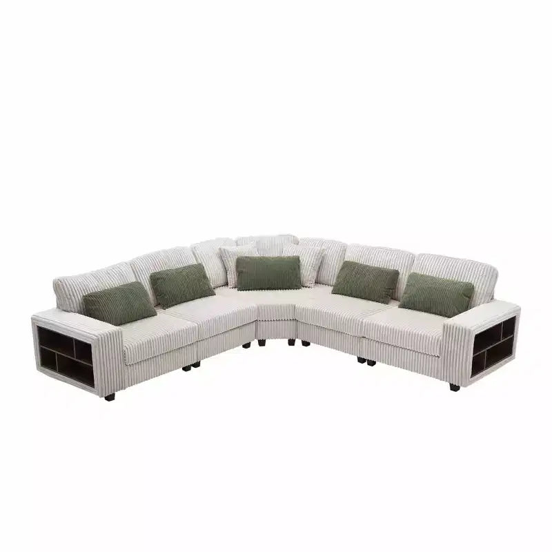142 Canapé Sectionnel Modulable en Forme de L avec Accoudoir de Rangement et Coussins Décoratifs, Canapé Sectionnel en Velours Côtelé pour Salon-Panipeachy