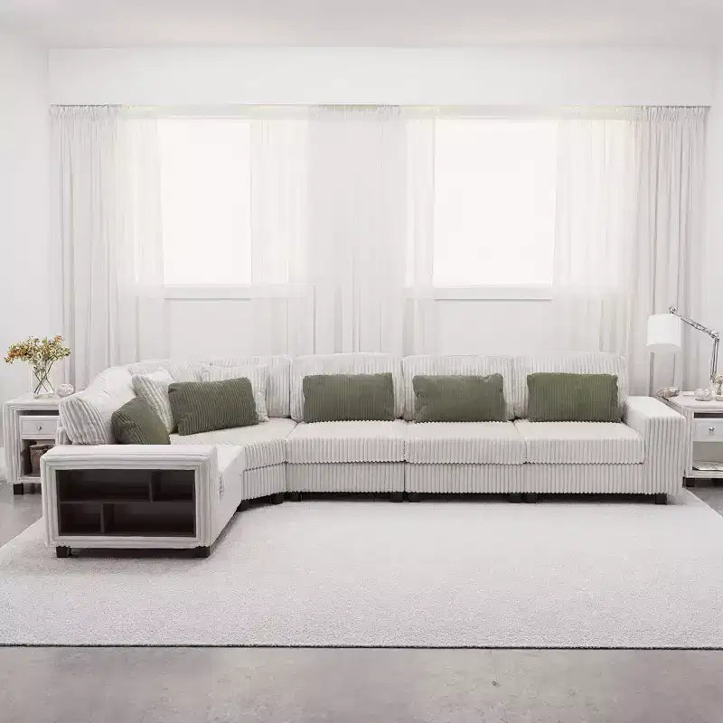 142 Modern L-Shaped Large Modular Sectional Sofa with Storage Armrest and Accent Pillows, Corduroy Sectional Sofa for Living Room-Panipeachy