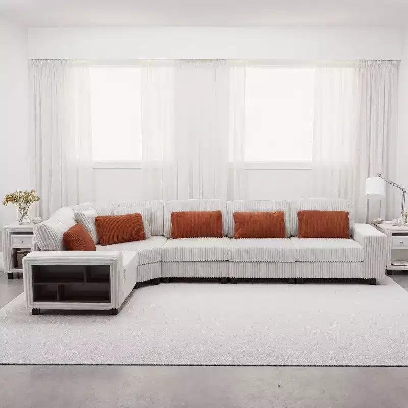 142 Canapé Sectionnel Modulable en Forme de L avec Accoudoir de Rangement et Coussins Décoratifs, Canapé Sectionnel en Velours Côtelé pour Salon-Panipeachy